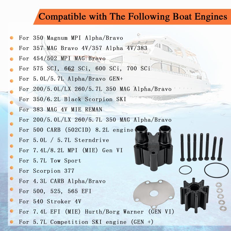 LIYYOO 46-807151A14 مجموعة إصلاح غلاف مضخة الماء والمروحة بديل لـ Mercruiser Bravo 46-807151A14، بواسطة LIYYOO - Image 3